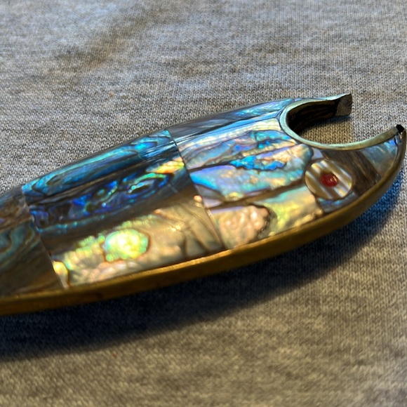 Brass & Abalone Mid Century Bottle Opener - Picture 6 of 7